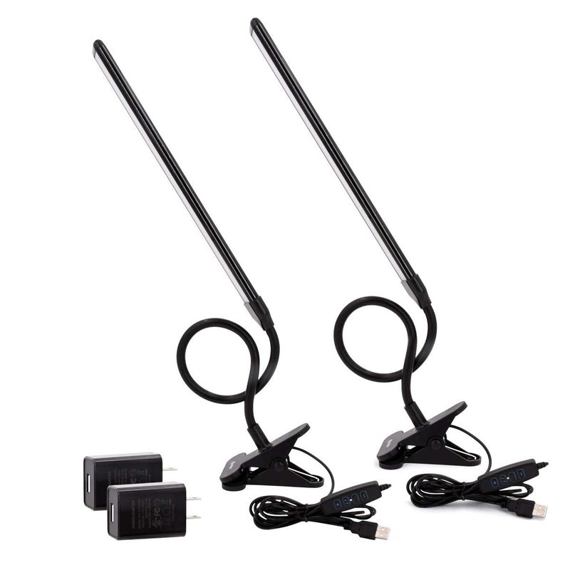 CeSunlight Clamp on Lamp, Clip Light, Desk Lamps 3 Color Temperature Setting, 10 Brightness Levels, 2m USB Cord Power Supply and AC Adapter Included, Pack of 2 (Black) - Image 1